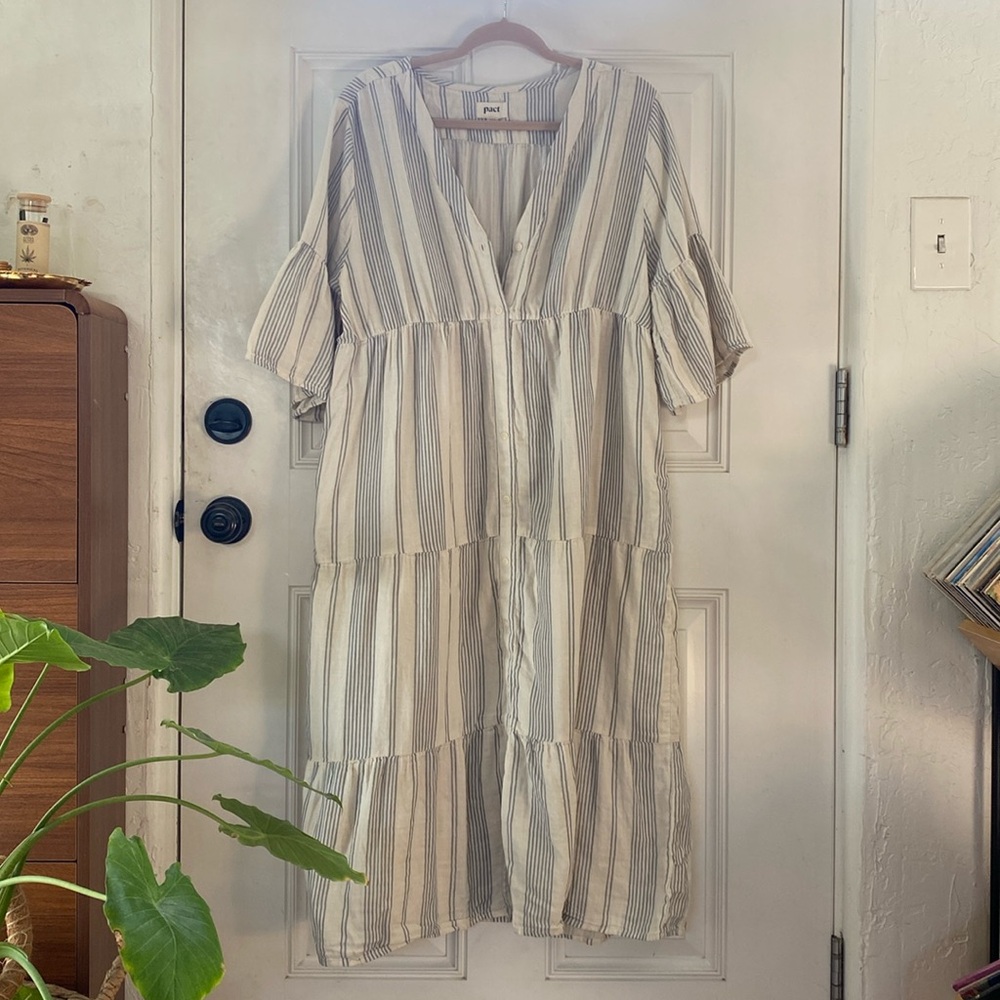 NWOT Pact Tiered Stripe Midi Dress